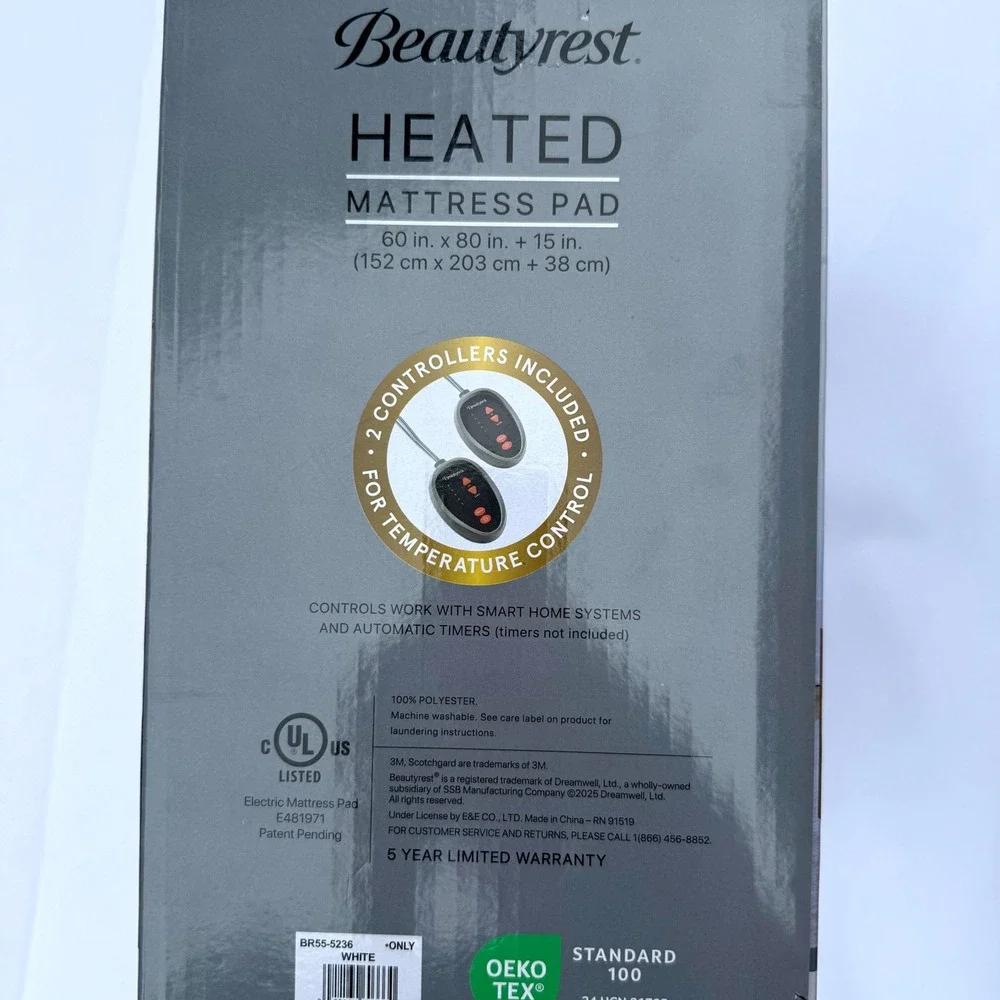 Beautyrest Heated Mattress Pad Queen White New Dual Control 5 Heat Settings